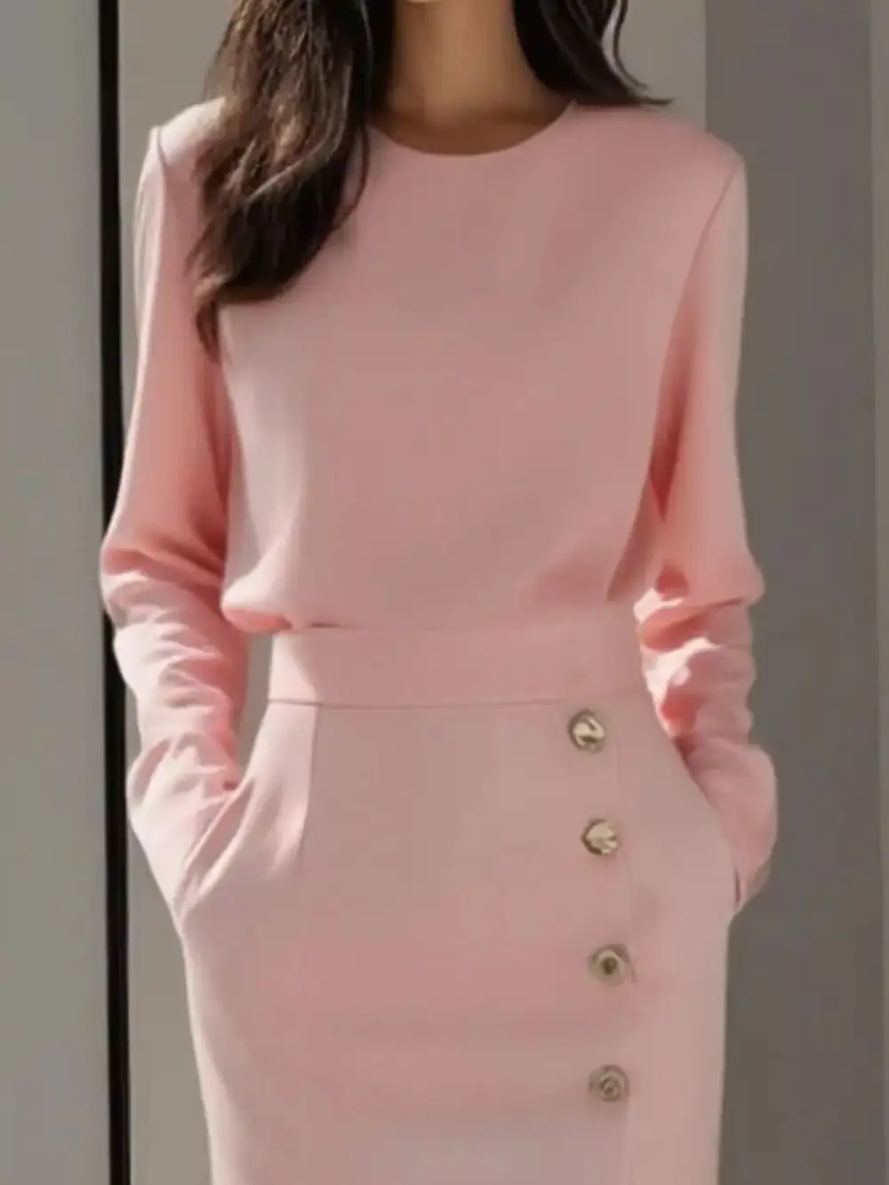 Slit Long Sleeve Midi Dress