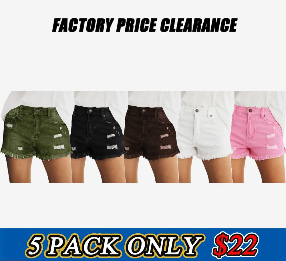 Women's Casual Mid Rise Denim Shorts Stretch Ripped Raw Hem Jean Shorts