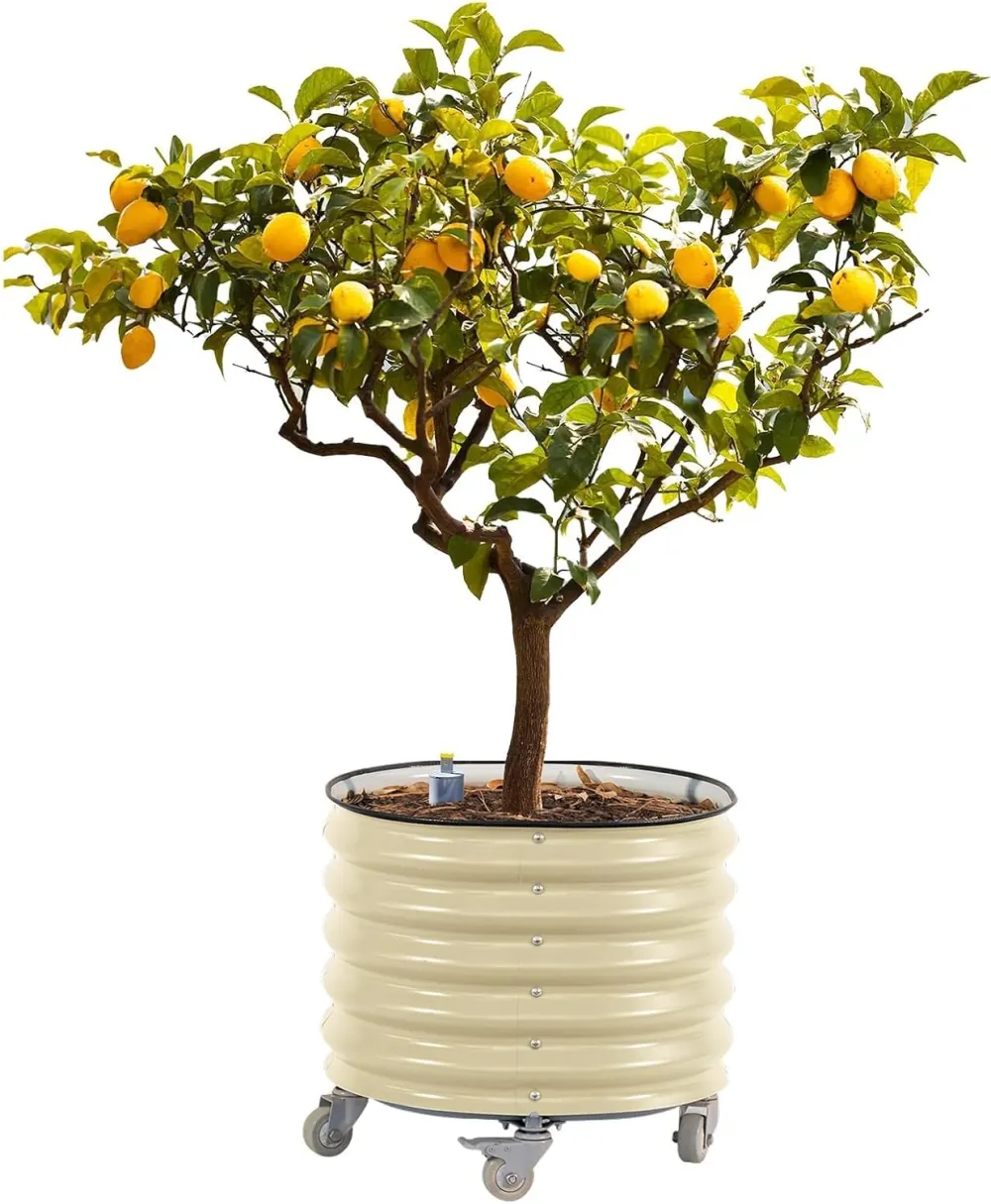 Large Rolling Metal Tree Planter, Self-Watering Vegetable Pot
