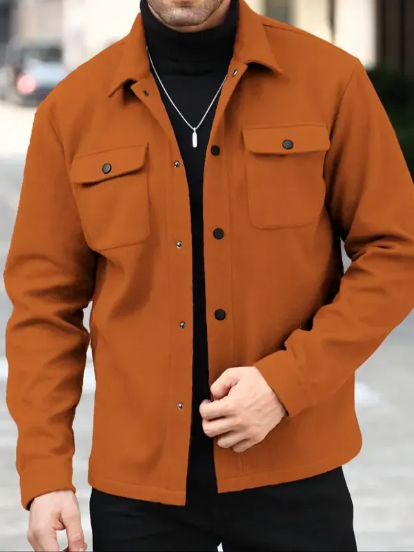 🔥Last Day 49% Offer-Men's Plain Long Sleeve Jacket, Regular Fit Casual Classic Button Front Flap Pocket Collared Outerwear for Fall & Winter, Going Out Outfit