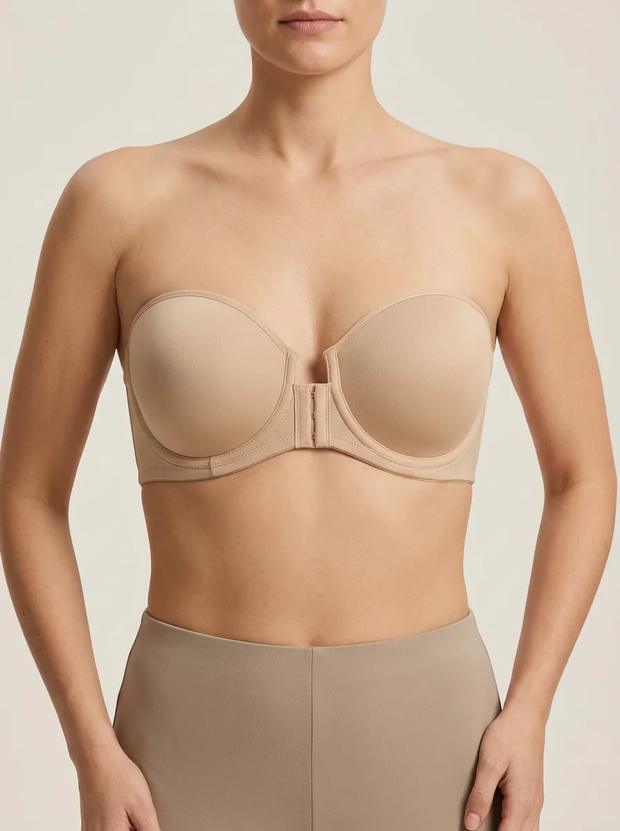 Women's Structured-Cup Defined-Shape Front-Closure Strapless Bra