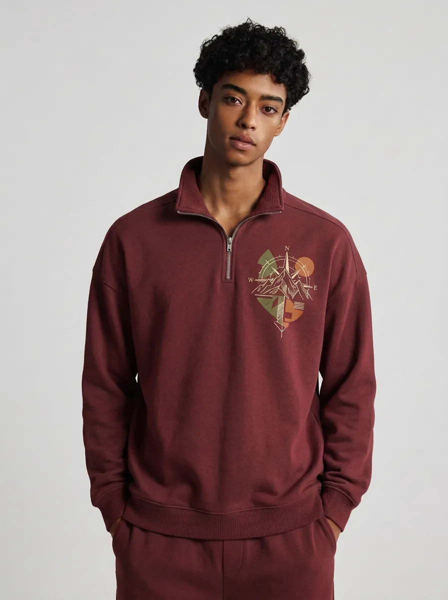 Men's Summit Outdoor Mountain Compass Graphic Quarter-Zip-Neck Sweatshirt
