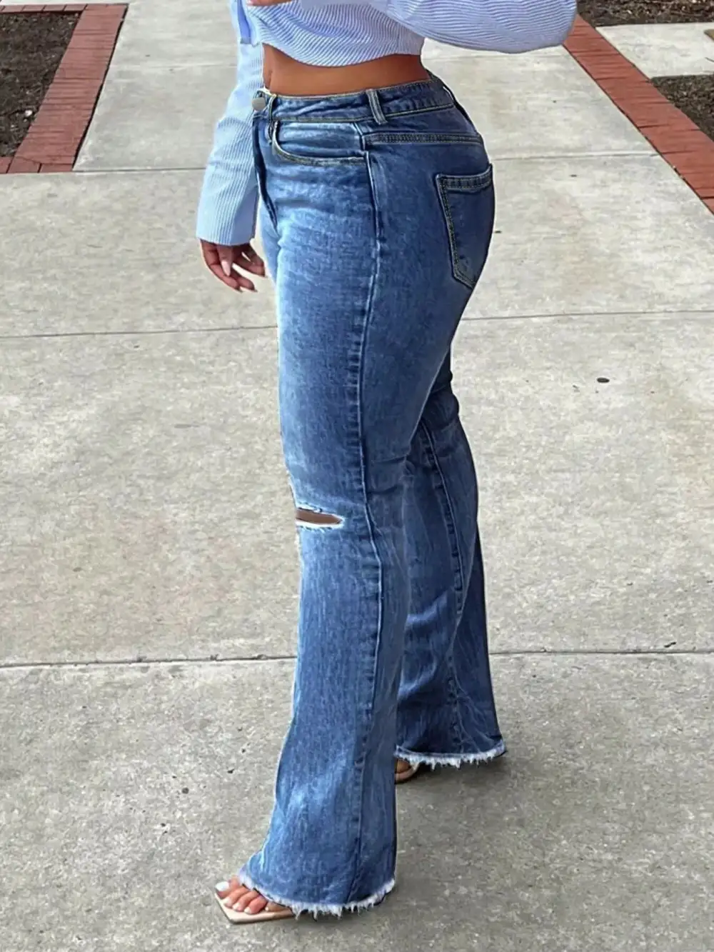 Flare Leg Ripped Denim Jeans