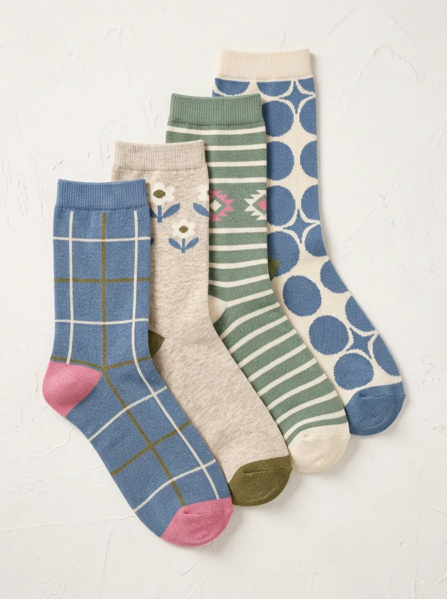Versatile Geometric Floral Design Women's Four Pair Socks