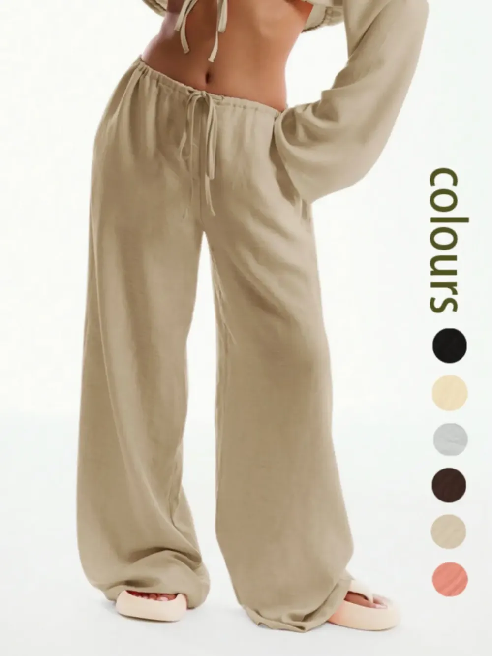 Casual Comfy Wide Leg Woven Trousers for Beach Vacation Holiday