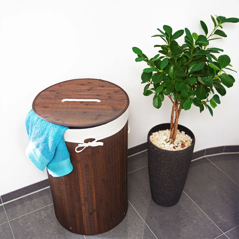 Compact Foldable Bamboo Round Laundry Basket