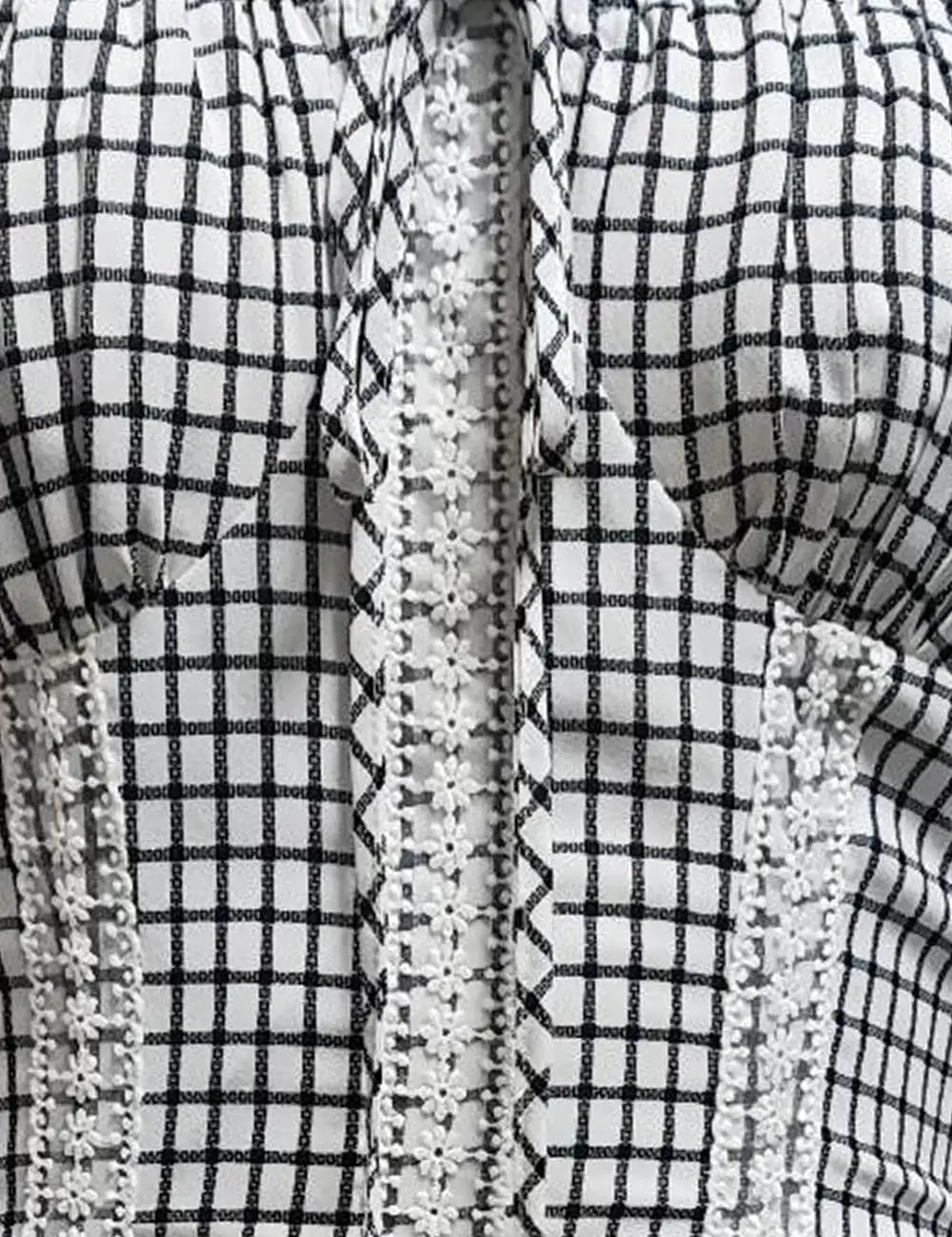Romantic Checked Lace Trim Square Neck Mini Dress