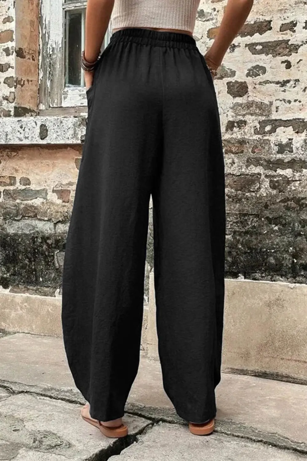 Elastic Waist Pocket Harem Pants