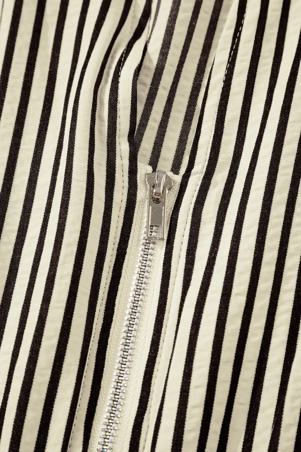 Balanced Detail Striped V Neck Zip Front Midi Dress