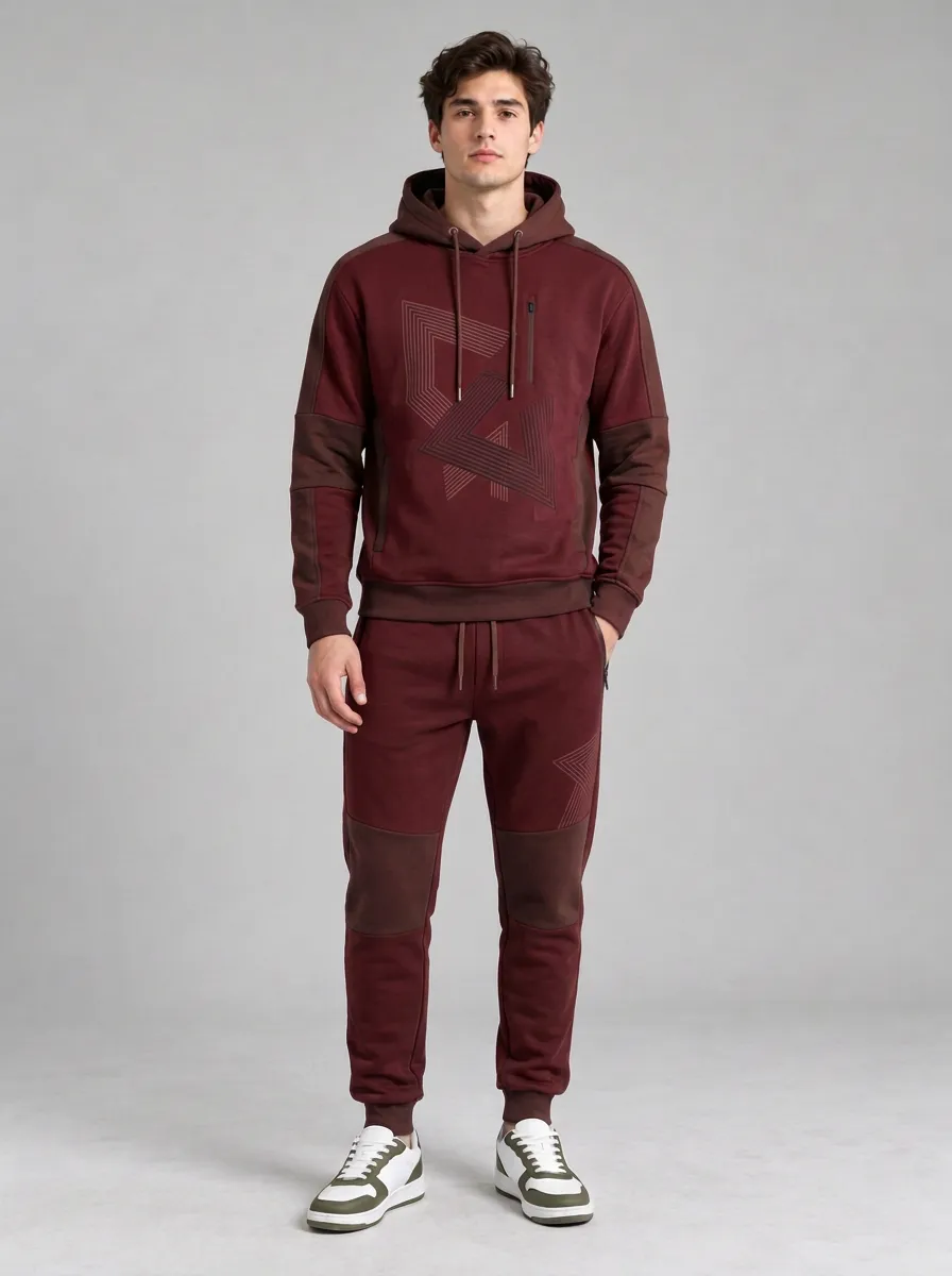Men's Charcoal and Olive Color-Block Hoodie and Jogger Set