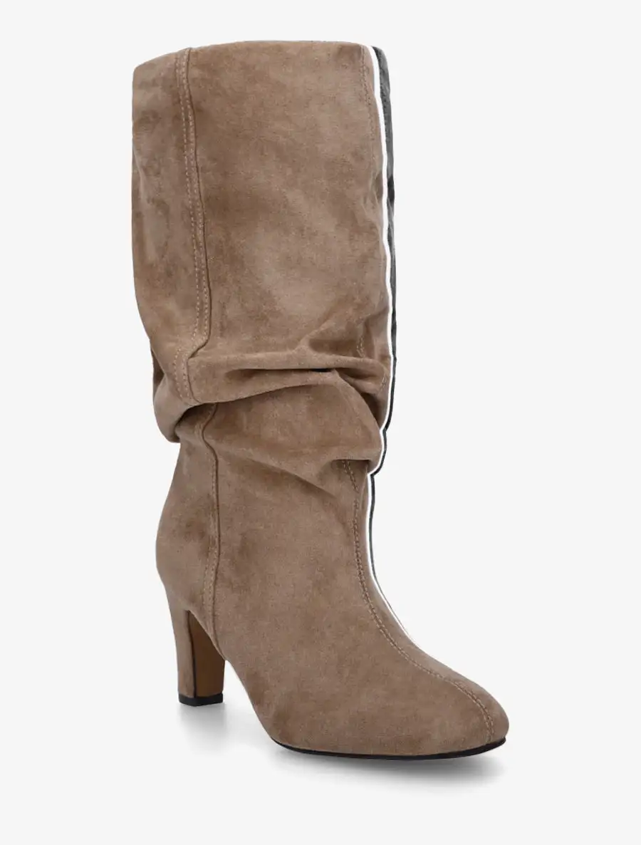 Refined Block Heel Ruched Faux Suede Knee High Boots