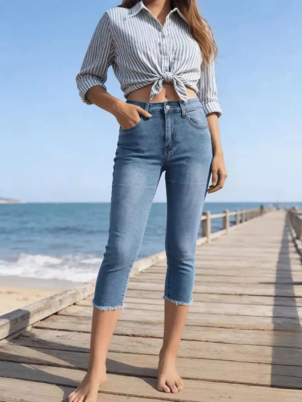 Easy Raw Hem Denim Jeans