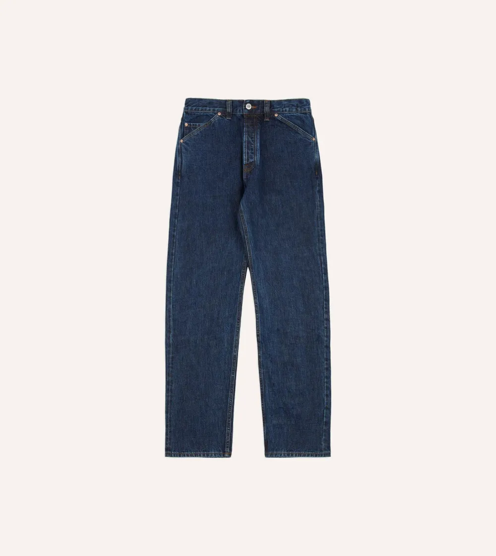 Dark Blue Straight Leg Denim Pants