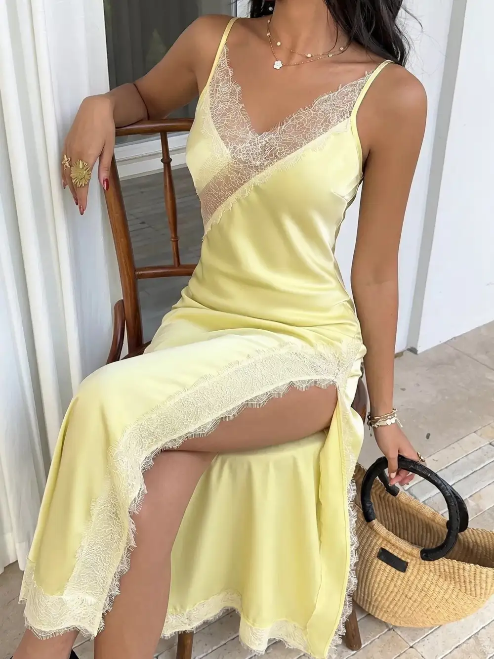Lace Slit Midi Dress