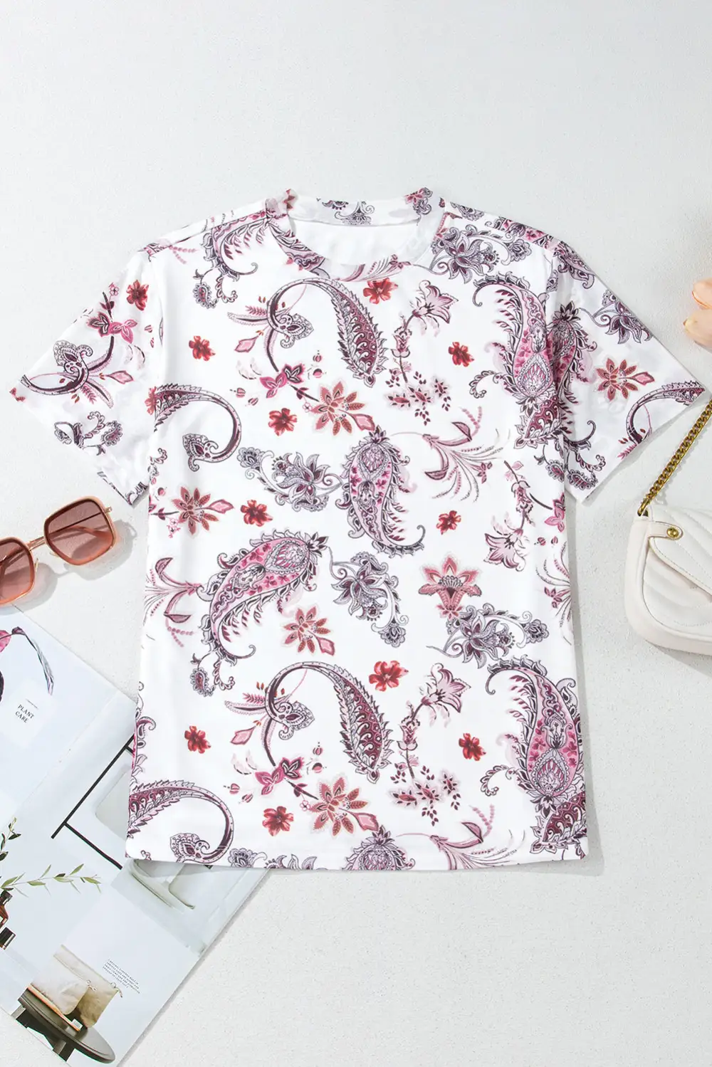 White Vintage Paisley Mock Neck