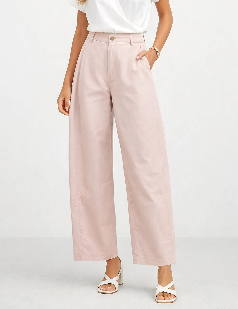 Button Front Barrel Leg Denim Pants