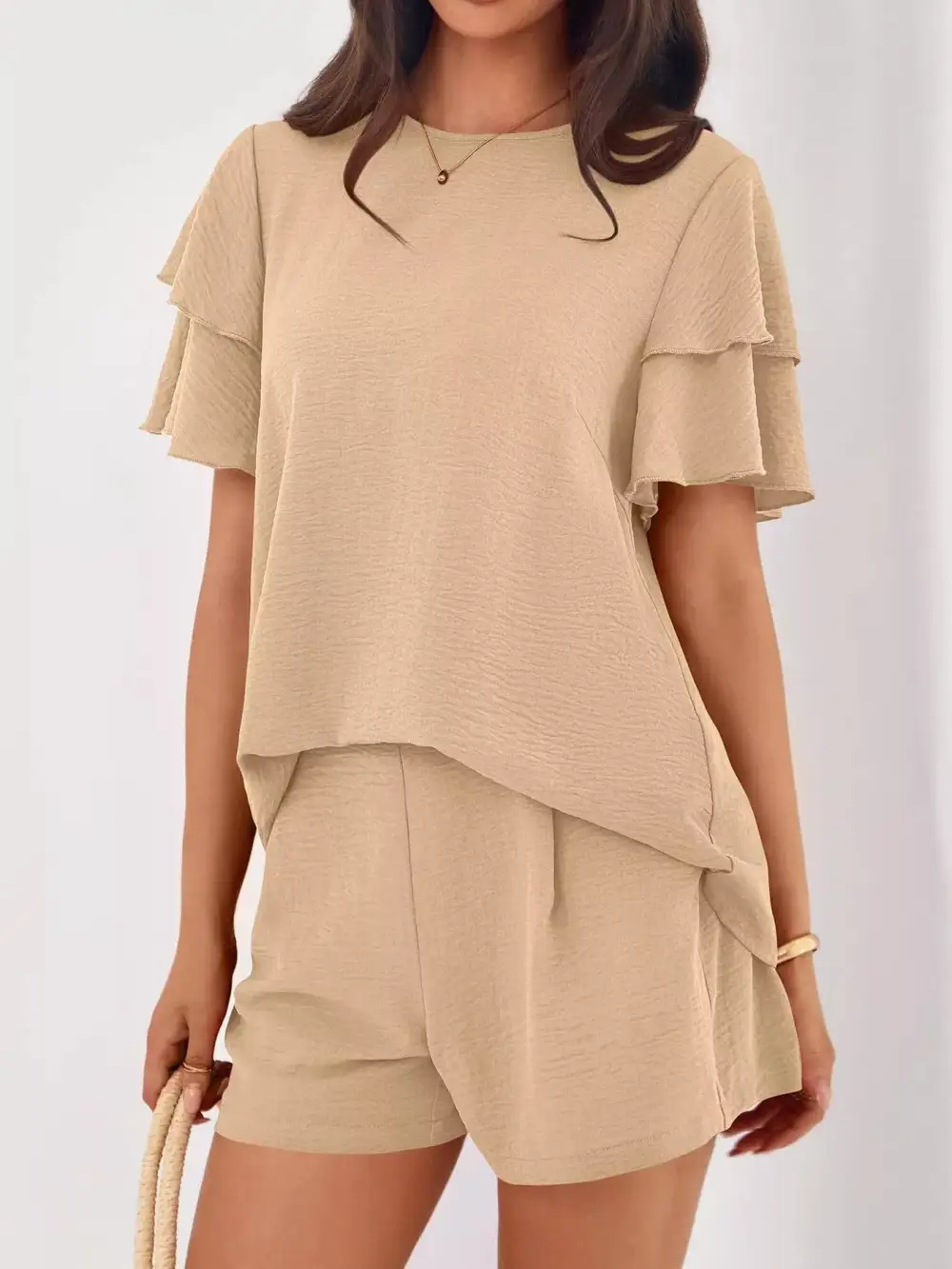 Ruffle Sleeve Top and Shorts Two-piece Set Everyday Look
