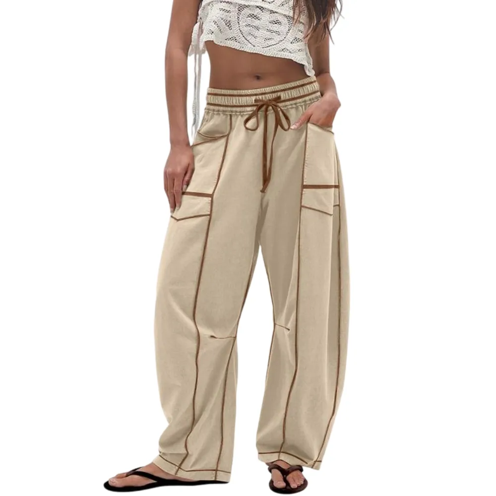 Women's High-Waisted Barrel Sweatpants: Baggy Wide-Leg Drawstring Joggers