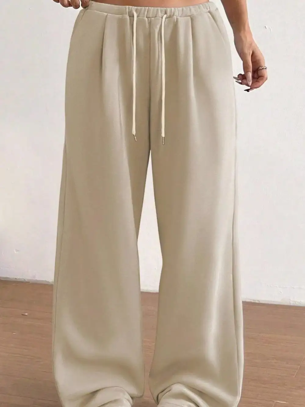 High-Waist Wide-Leg Drawstring Pocketed Sweatpants