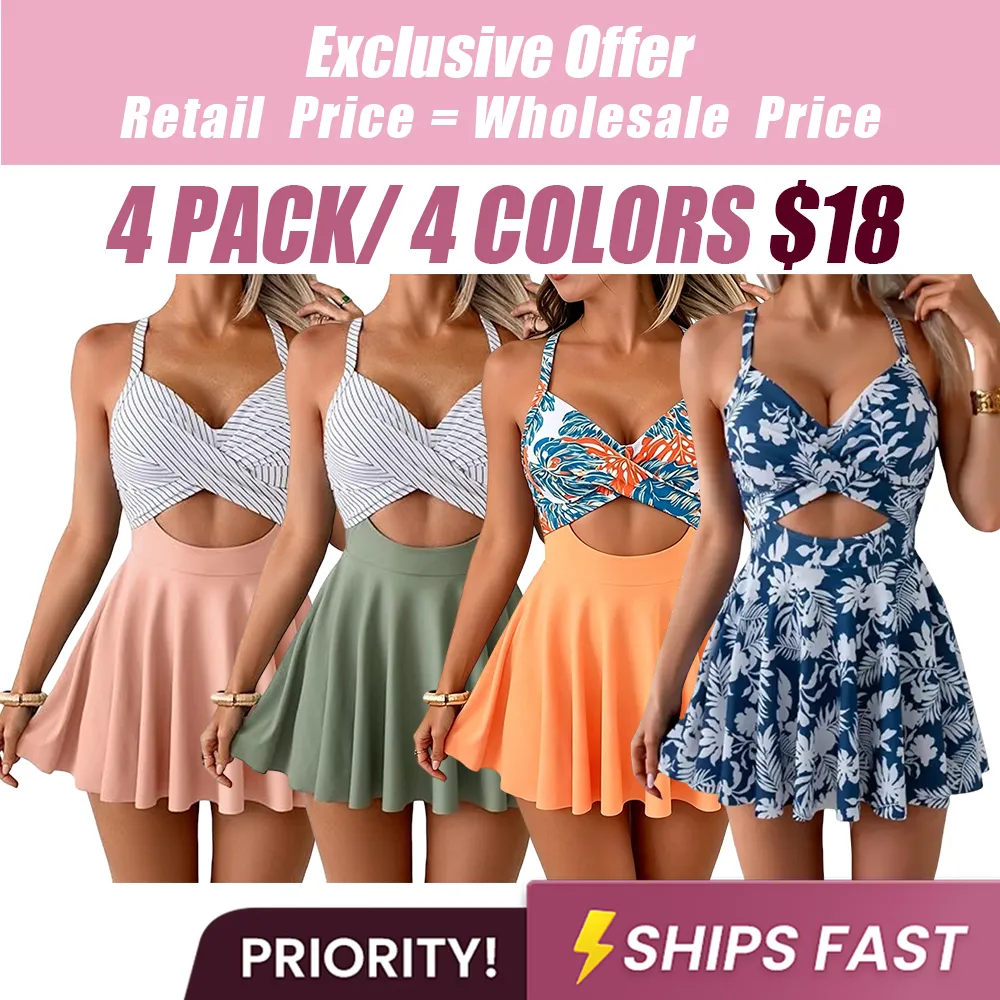 Women's Cut-Out V-Neck Wrap-Tie Open-Back One-Piece Swimdress