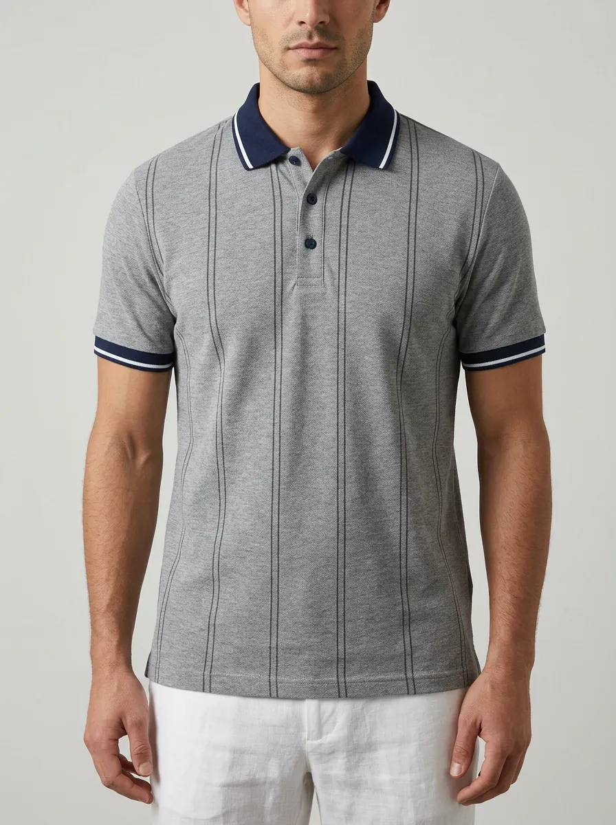 Men's Casual Fashion Vertical Striped Printed Polo Shirt