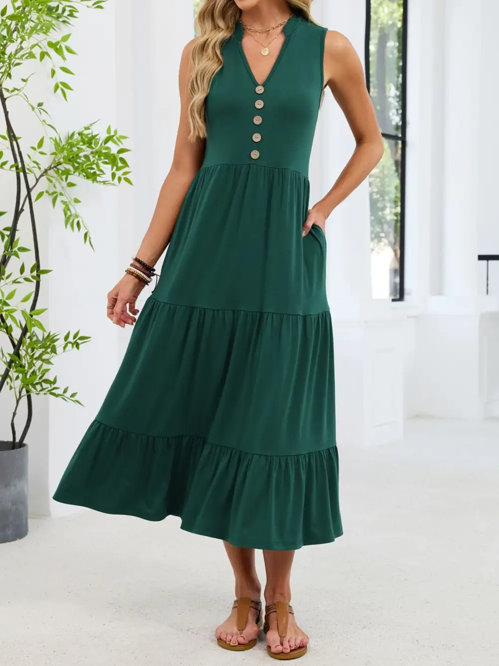 Tiered Sleeveless Midi Dress