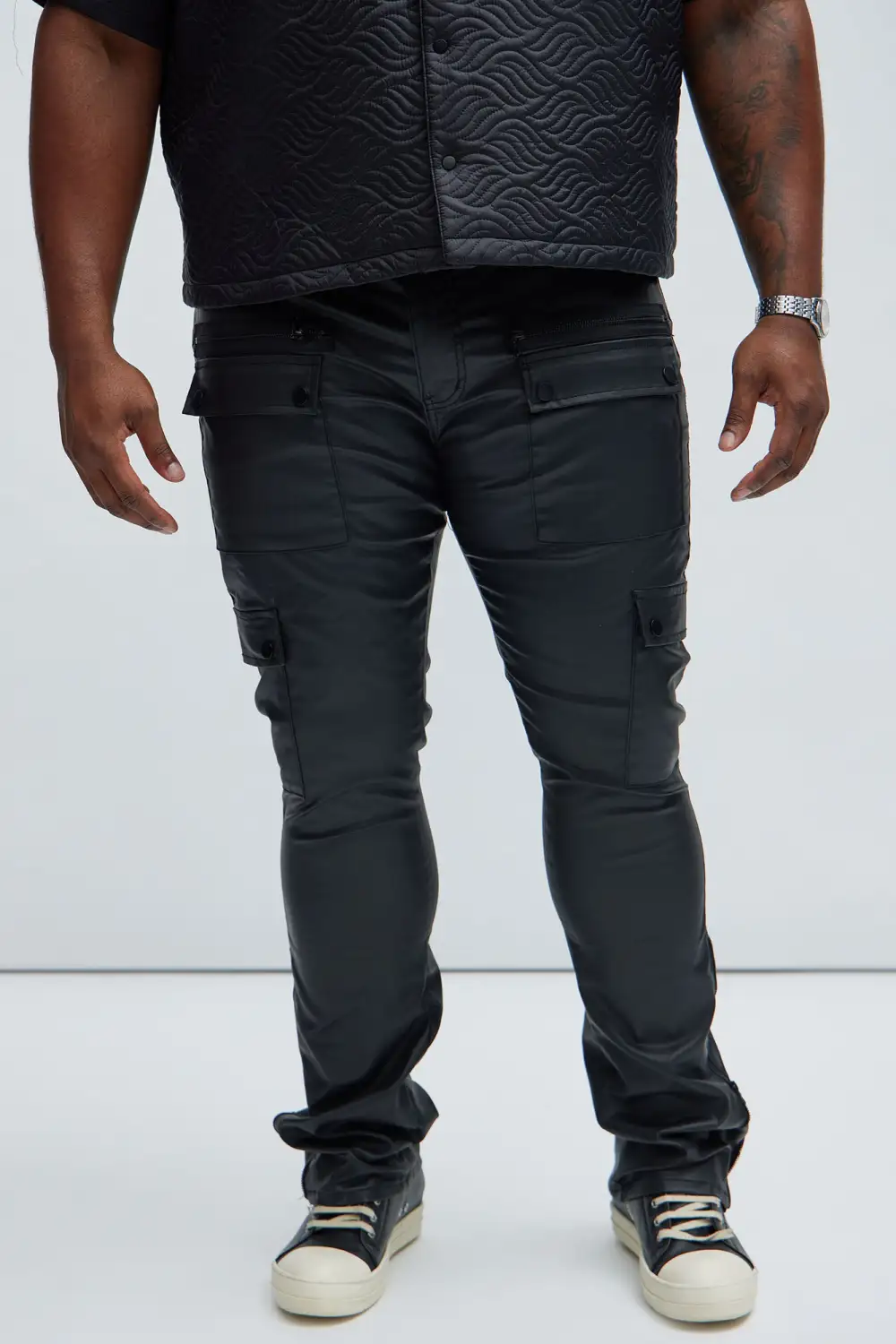 Waxed Cargo Zipper Flare Pants