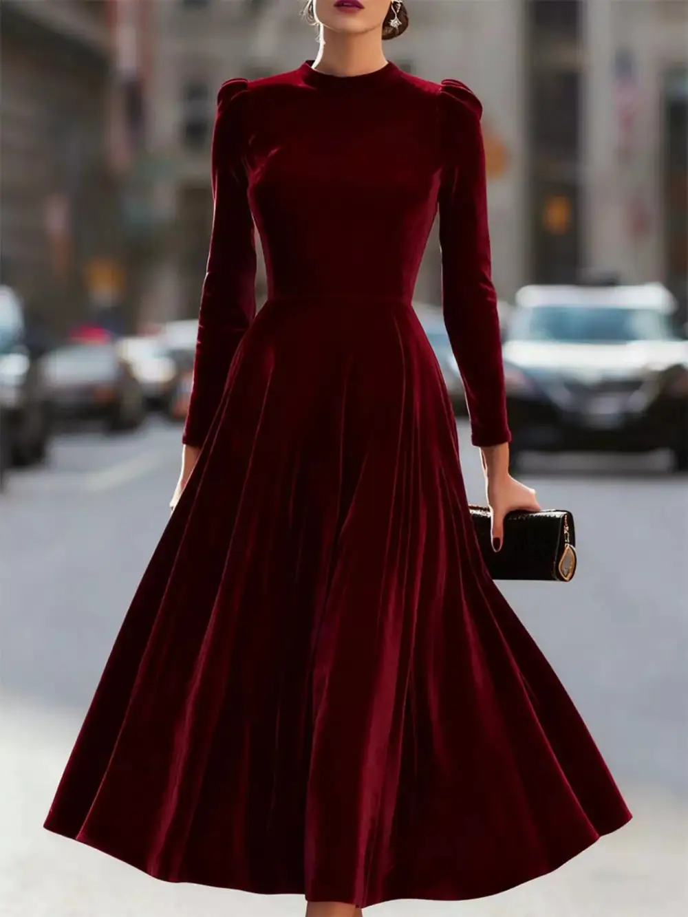 Velvet Long Sleeve Dress Casual