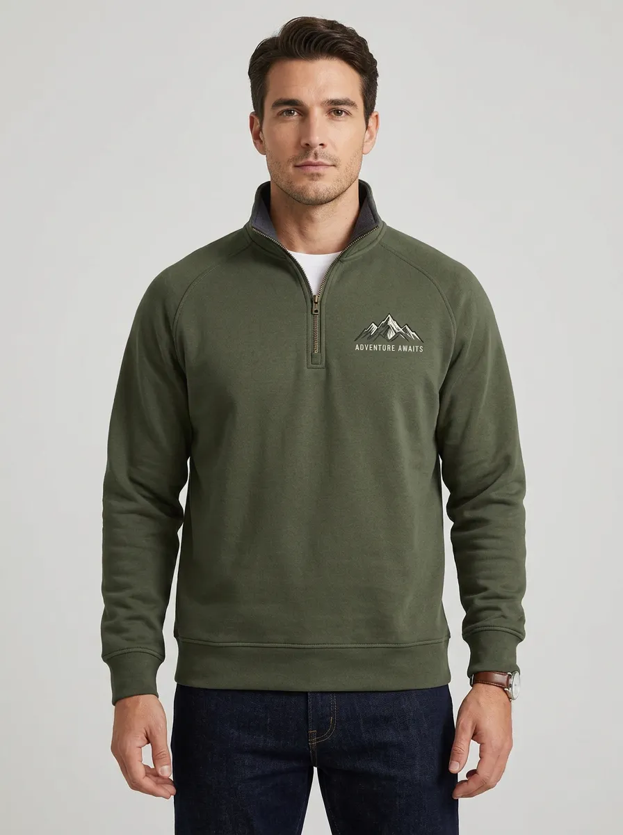 Men's Outdoor Awaits Mountain Graphic Quarter-Zip-Neck Sweatshirt