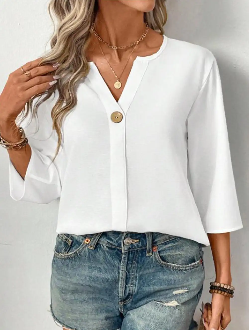 Linen V Neck Button Shirt