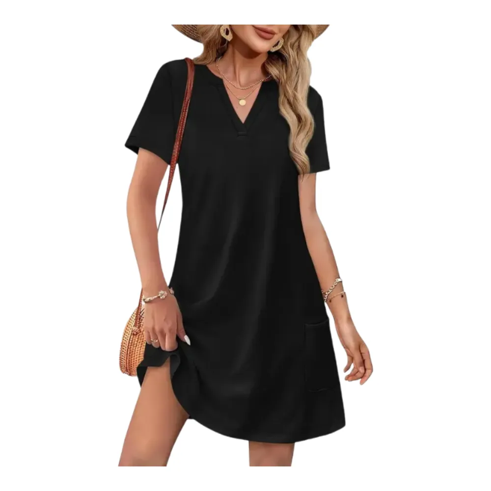Women’s Summer Casual Dress – V-Neck Short Sleeve Beach Dress