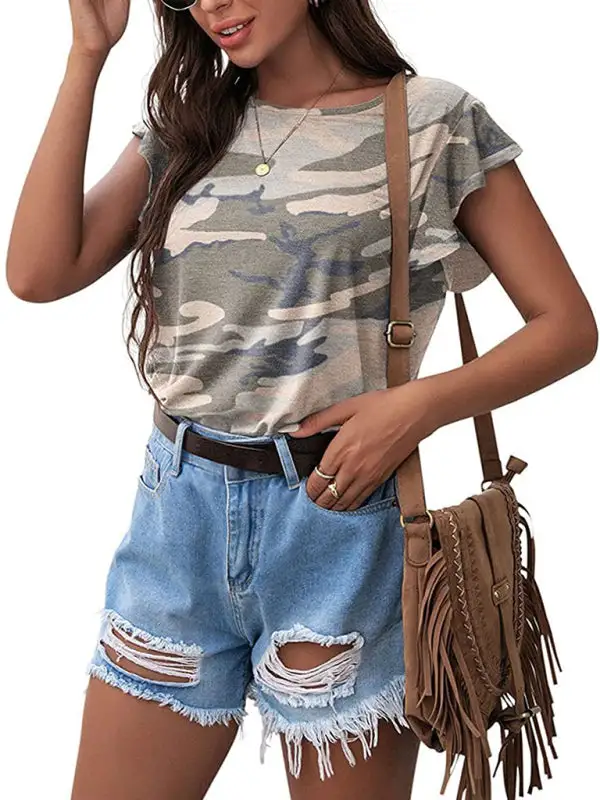 Simple Round-Neck Collared Short-Sleeve Knit T-Shirt