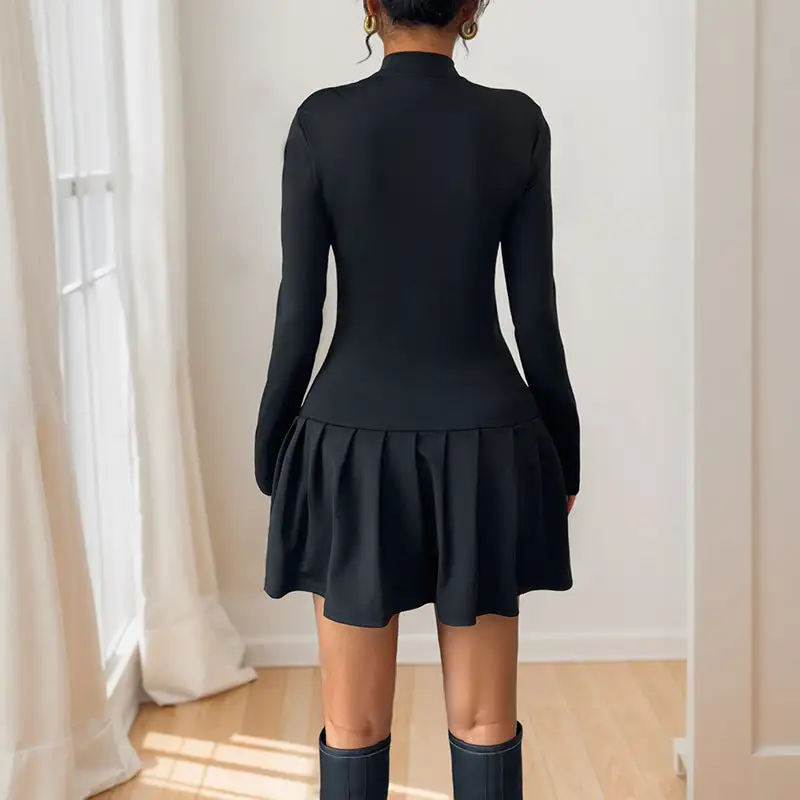 Women's Long-Sleeve Ruffled Evening Mini Dress