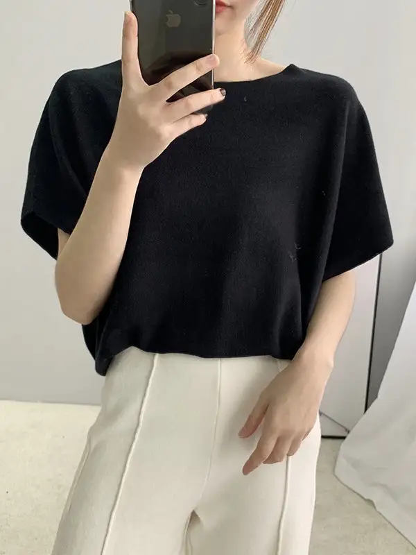 Off Shoulder Half Sleeve Relaxed Fit Pullover Sweater