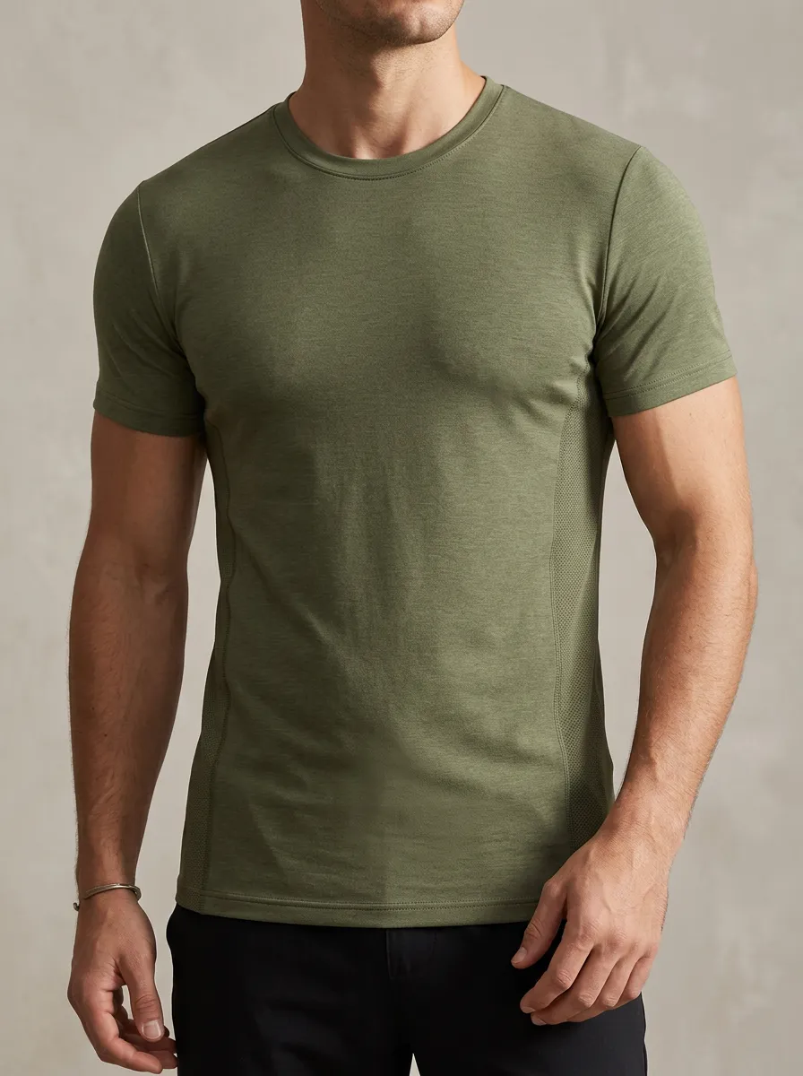 Casual Ribbed Textured Crew Neck Essential Men's Slim Fit Short Sleeve T-Shirt