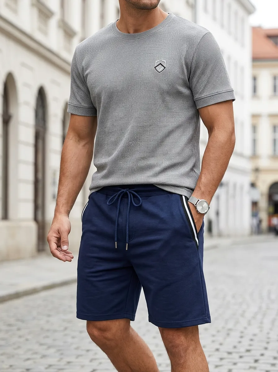 Everyday Waffle Texture Finish Men's T-Shirt And Shorts Set