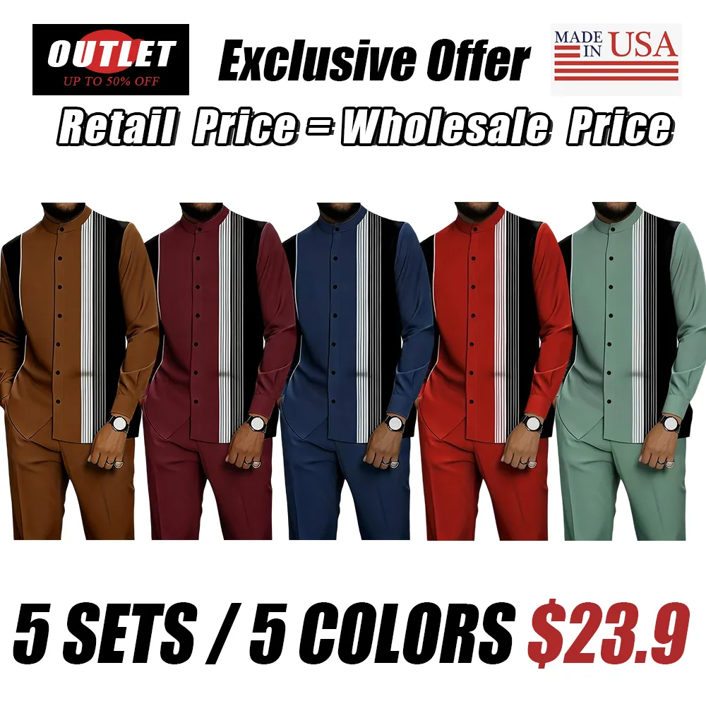 Men's black and white striped button-down shirt with drawstring waist casual pants
