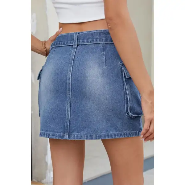 Criss-cross Waist Detail Denim Mini Skirt