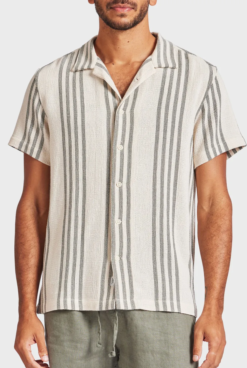 Striped Linen Short Sleeve Shirt-Seasponge
