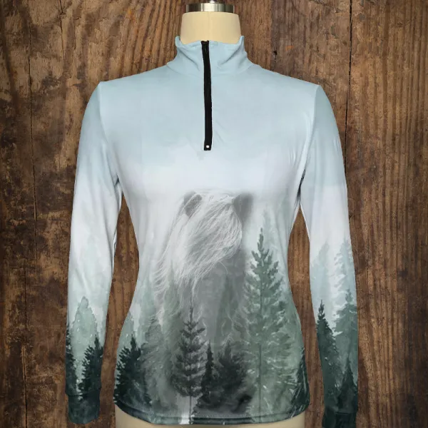 Women's Riding Style Forest Print Long Sleeve Casual Shirt