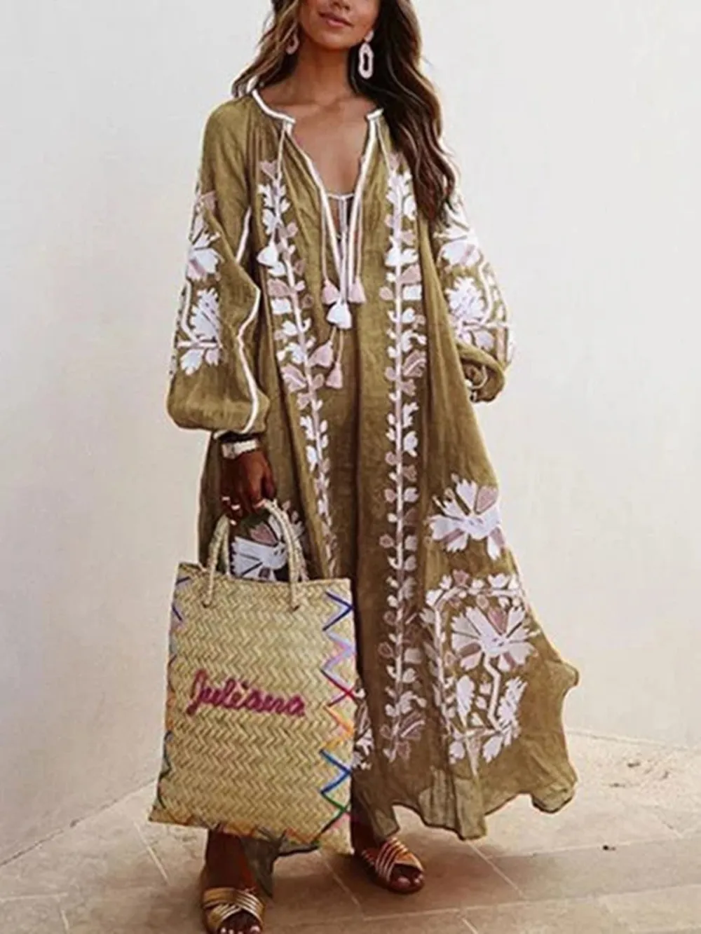 V-neck Long-Sleeved Dresses