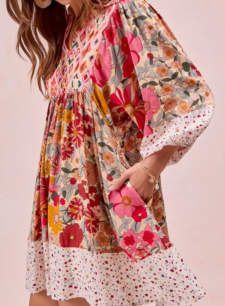Floral Bubble Sleeve Dress