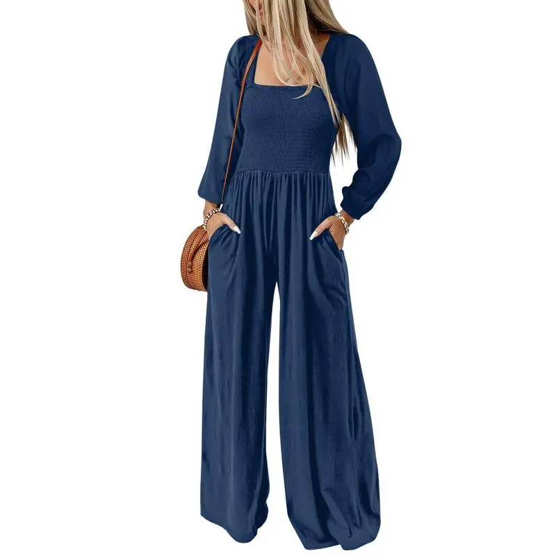CLEARANCE SALE  Women's Casual Loose Overalls Jumpsuits One Piece Long Sleeve Wide Leg Long Pant Rompers With Pockets Plus Size Packge Suit