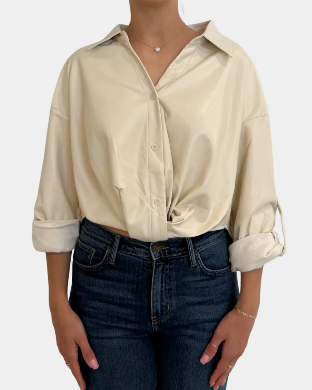Twisted Front Faux Leather Shirt