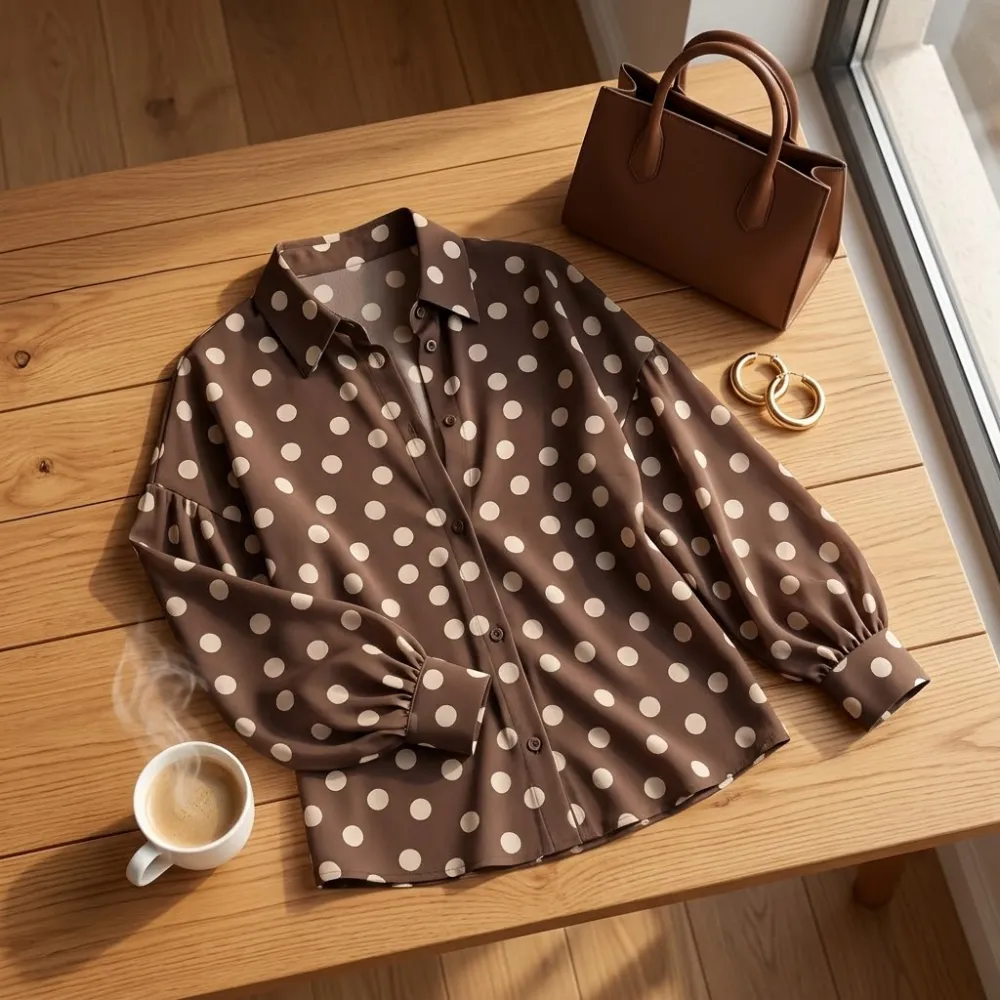 Satin Polka Dot Button Blouse