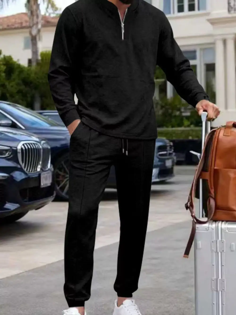 Men's Plus Size Casual Zipper Neck Long Sleeve