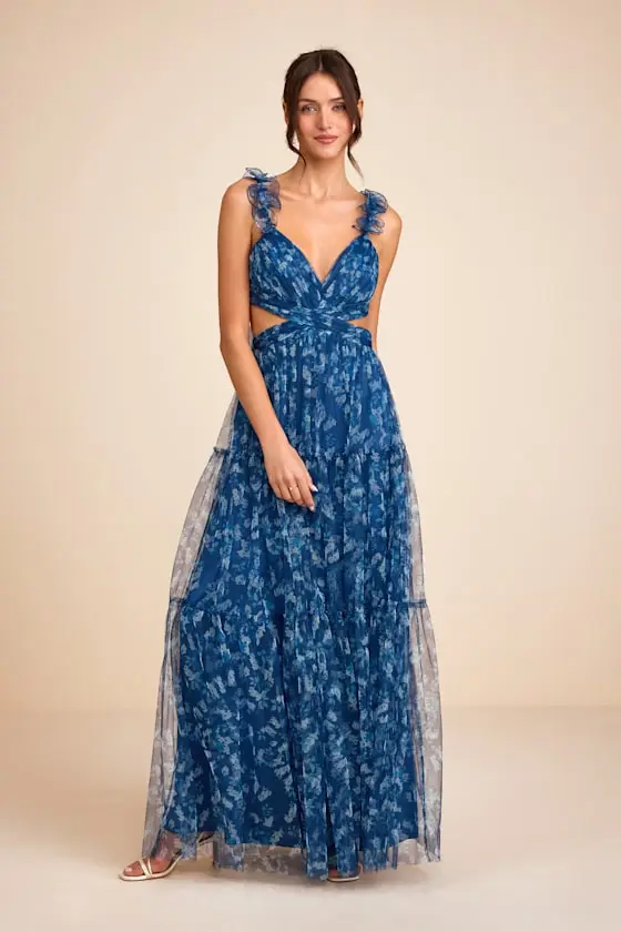 Ethereal Love Blush Floral Pleated Tiered Tie-Back Maxi Dress