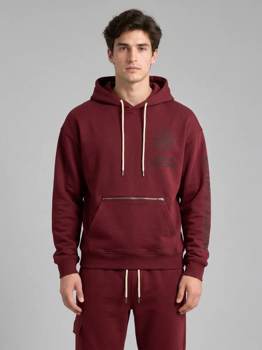 Men's Urban Explore Compass Coordinates Printed Tracksuit