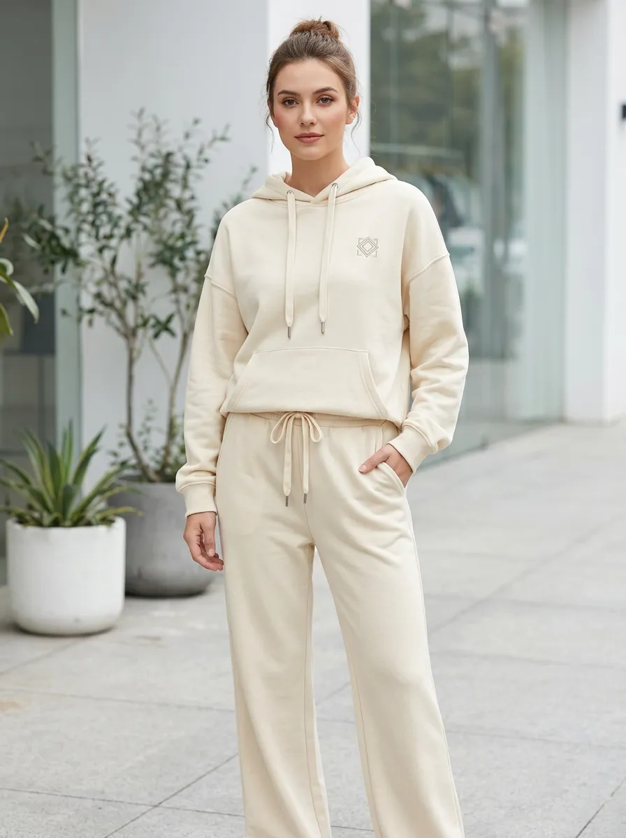 Women's Minimalist Geometric Logo Printed Hoodie Sweatpants Set