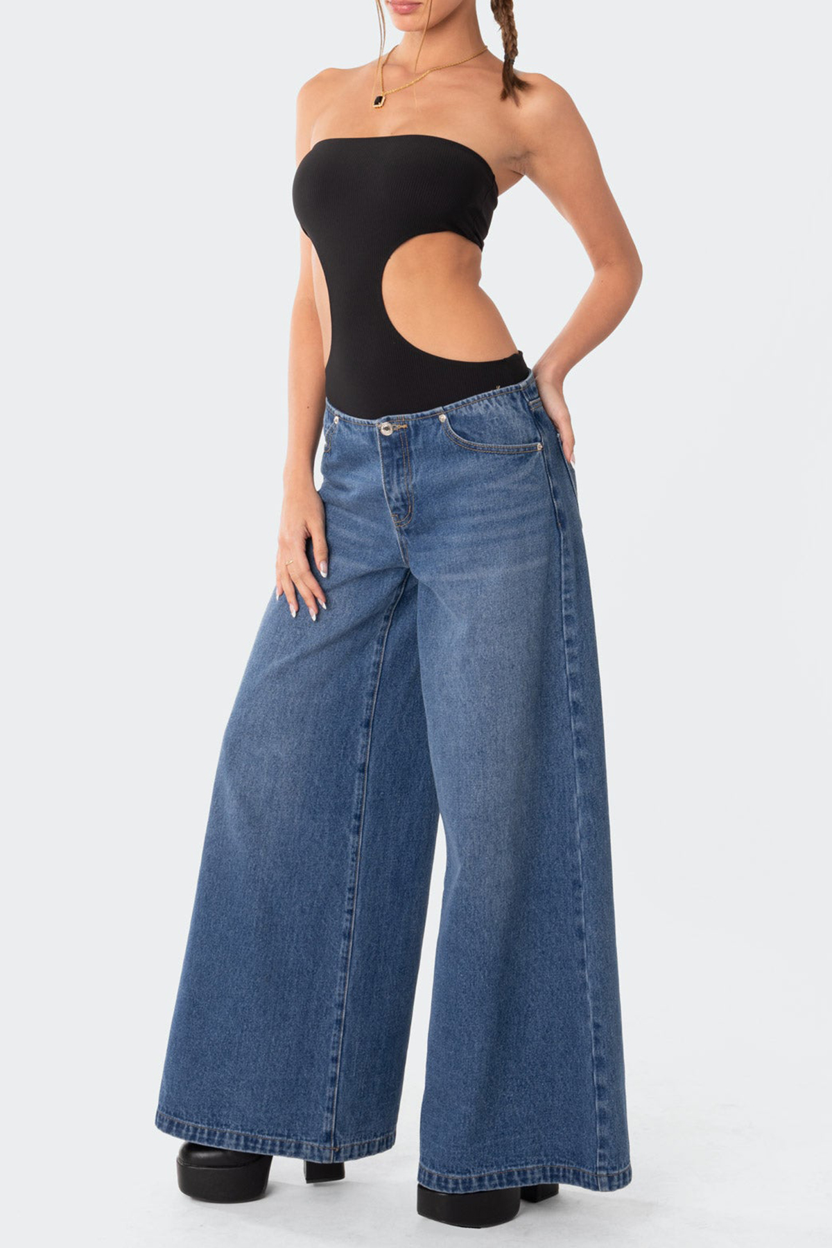 Ribbed Cut Out Bodysuit White